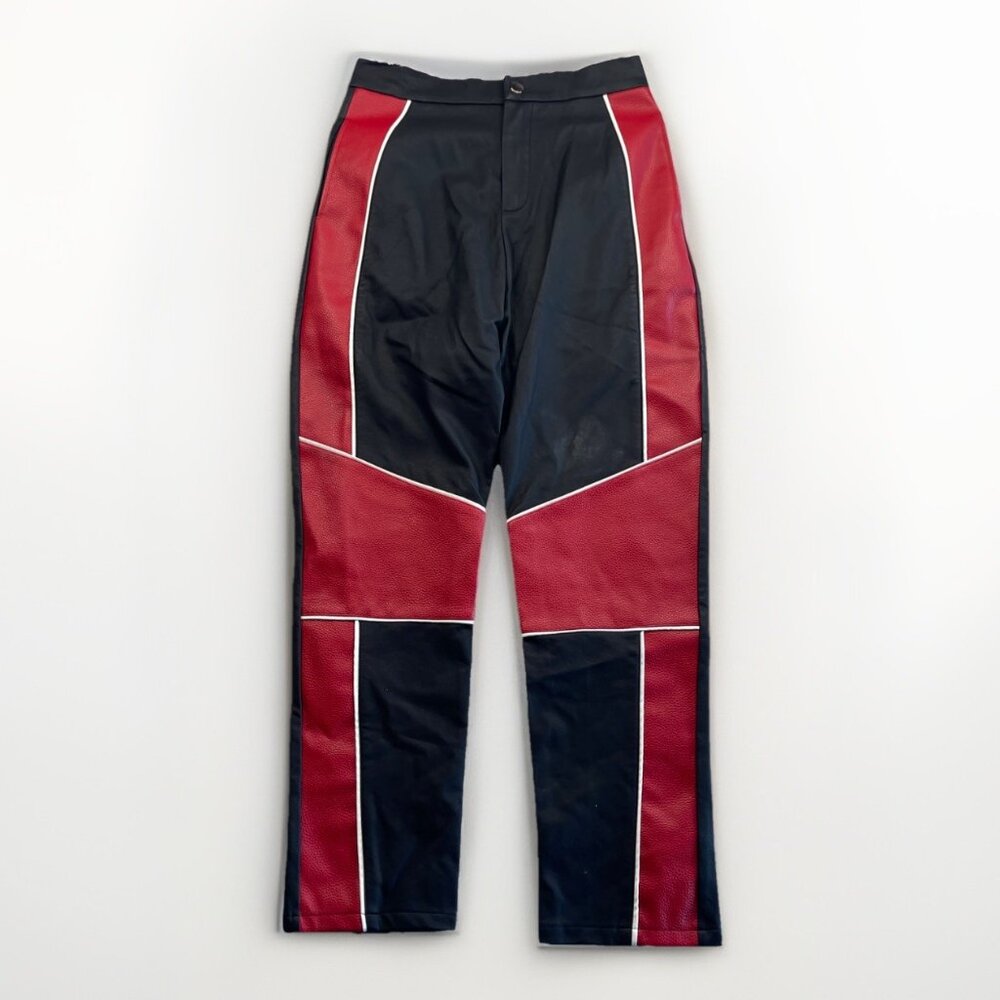 Y2K Hot & Delicious Moto Faux Leather Racing pants Red / Black Wom Sz M Retro